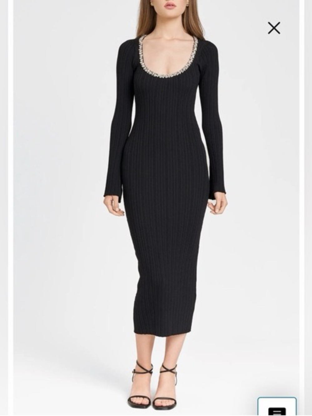 WAYF Cinthia Jewel Neck Long Sleeve Rib Midi Dress, black, size XS